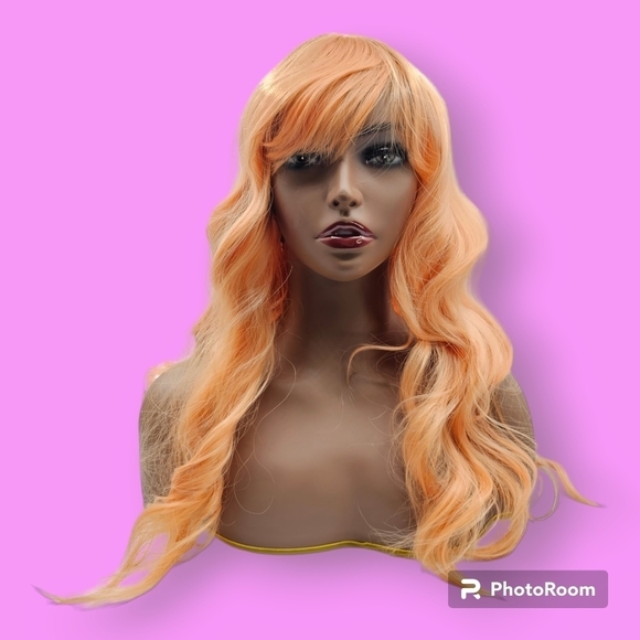 Uniwigs Creamsicle Dream Soft Peach Long Wavy w/ Bangs Synthetic Wig - Picture 1 of 8